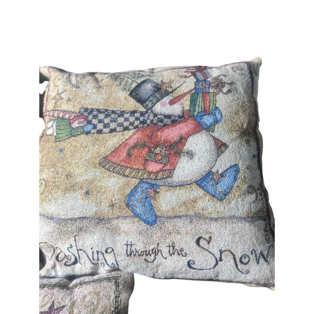 Set of 3 Vintage Pat Yuille Throw Pillows – Santa, Snowman, Festive Holiday Déco
